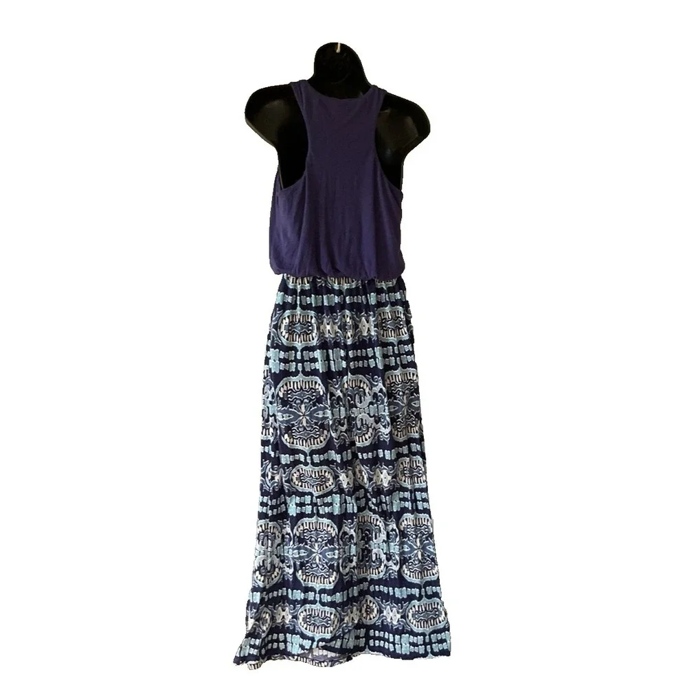 Pink Republic Maxi Dress S Purple Navy White Geometric Sleeveless Long Women